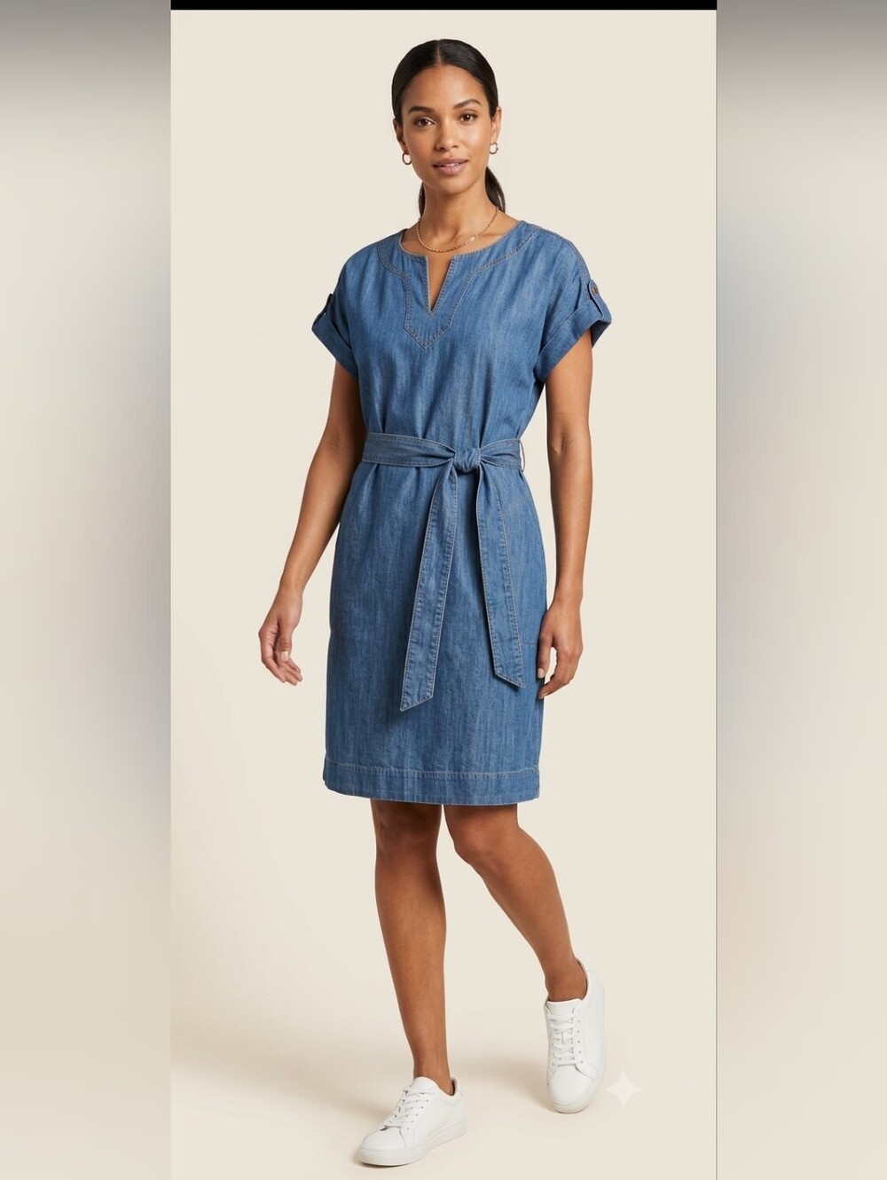 NWT Talbots Indigo Denim Midi Dress with Tie MP